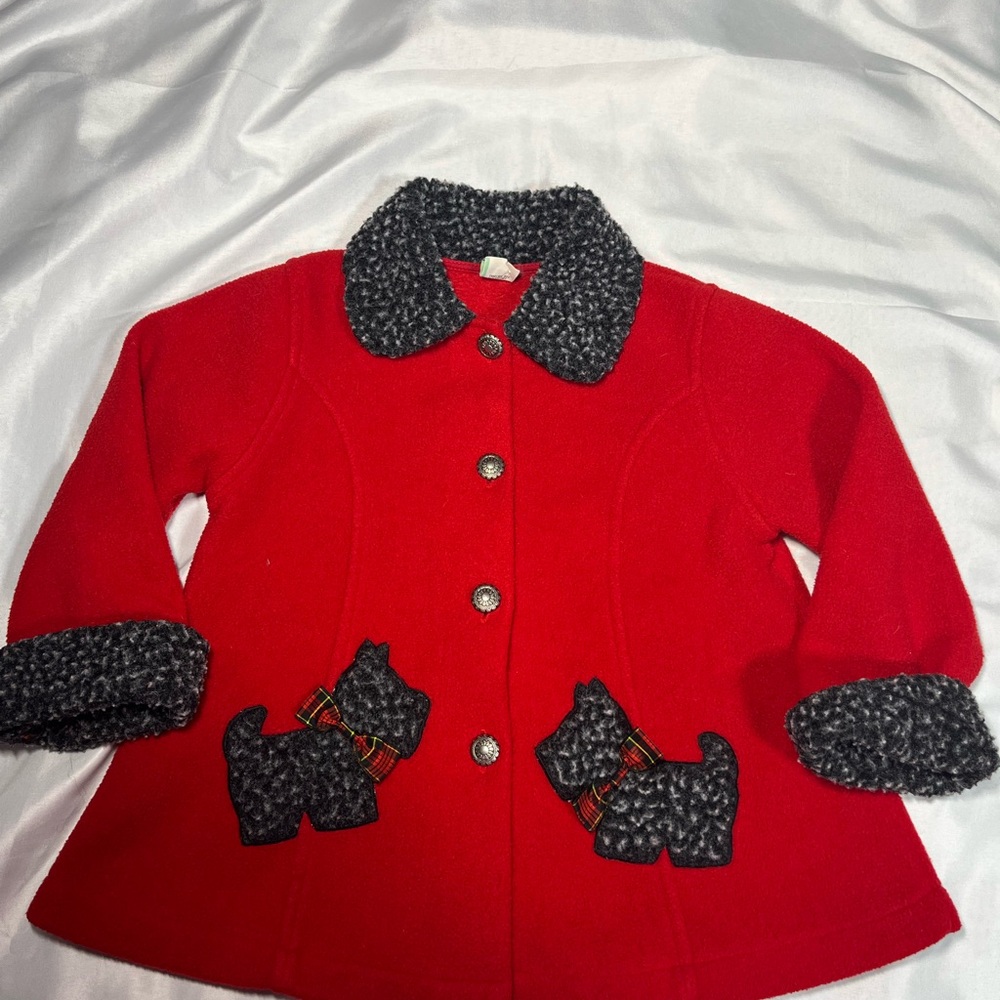 Vintage Girls Red Pea Coat 4T Scottie Dogs Fur Trim Holiday Jacket Philippines